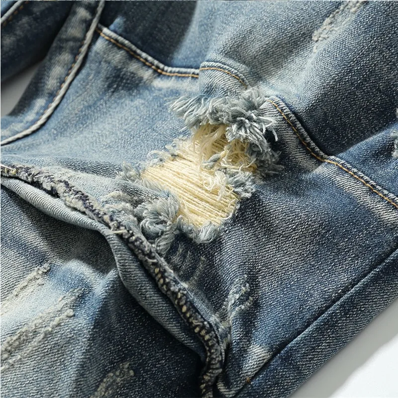 Vintage Blue Slim Fit Ripped Jeans
