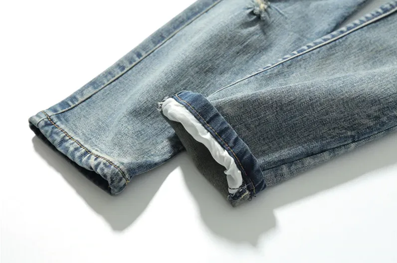 Vintage Blue Slim Fit Ripped Jeans