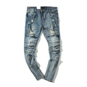 Vintage Blue Slim Fit Ripped Jeans