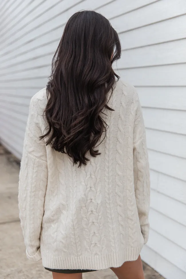 When You Call Ivory Oversized Cable Knit V-neck Sweater SALE