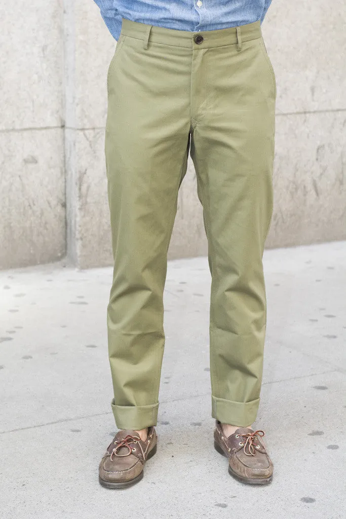 Willoughby (Slim) - Olive Italian Cotton Herringbone