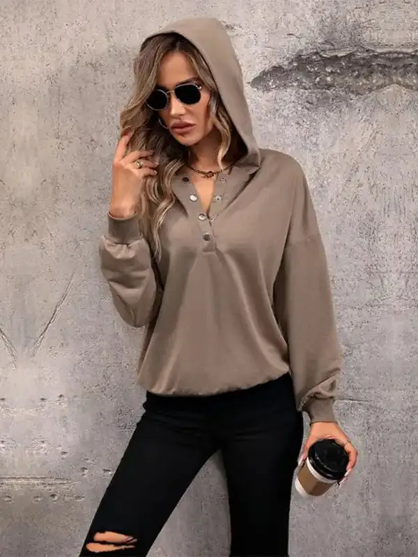 Women’s new solid color knitted long hooded sweatshirt