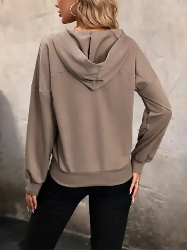 Women’s new solid color knitted long hooded sweatshirt