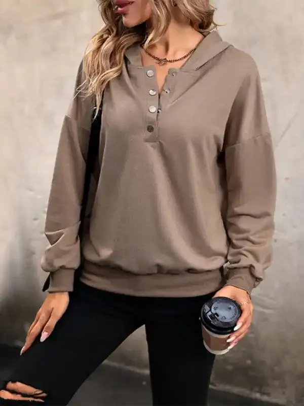 Women’s new solid color knitted long hooded sweatshirt